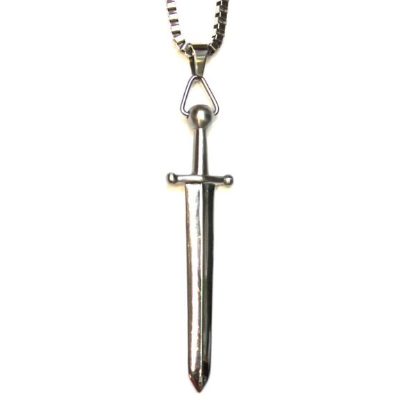 3" Stainless Steel Sword of the Lord Necklace -Shiny Blade 30" Box Chain Womens - Picture 6 of 11